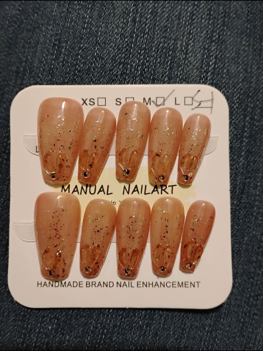 Handmade Nude Glitter Press-On Nails with Gold Flakes